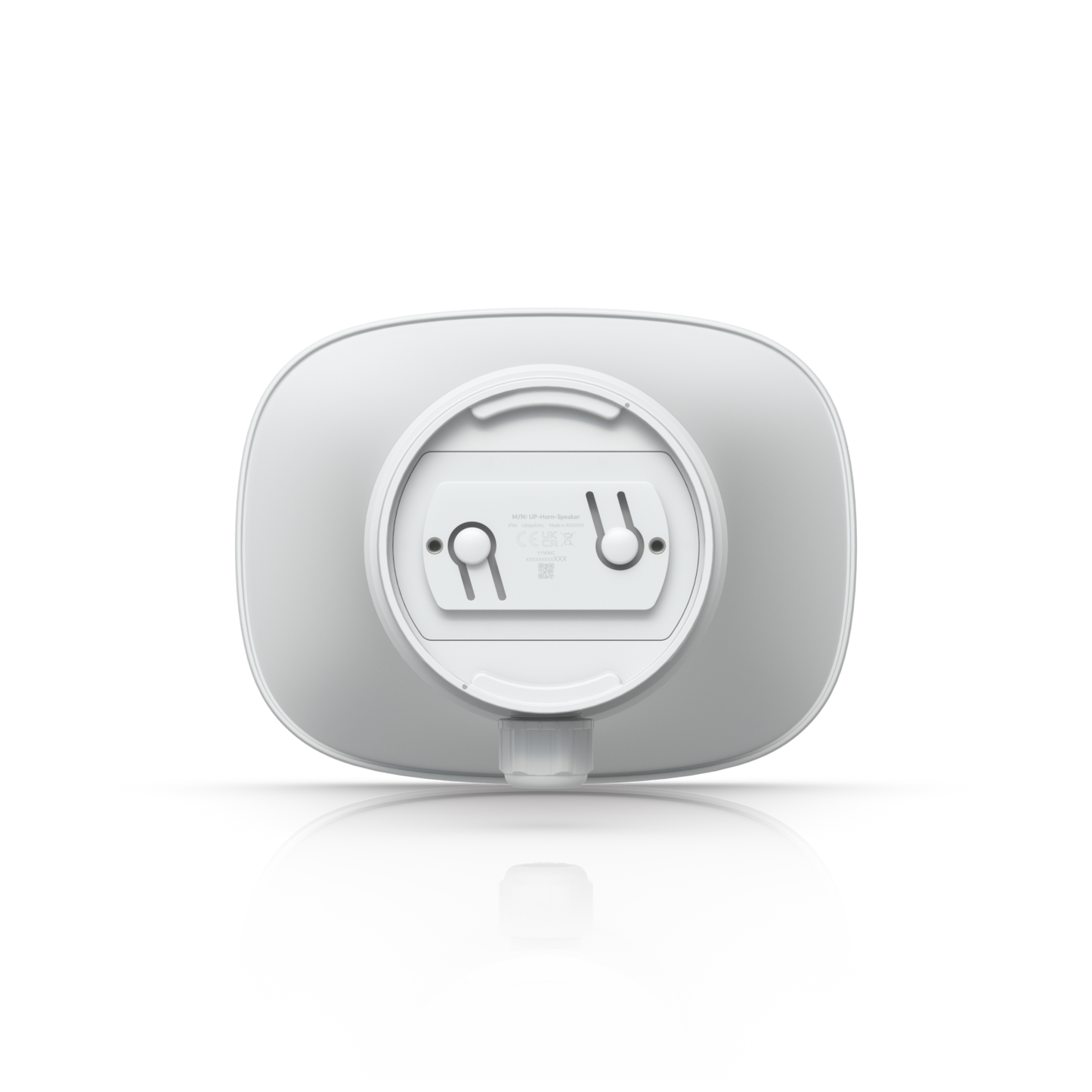 Rear view of the Ubiquiti UP-AI-Horn-Speaker showing mounting plate and cable gland