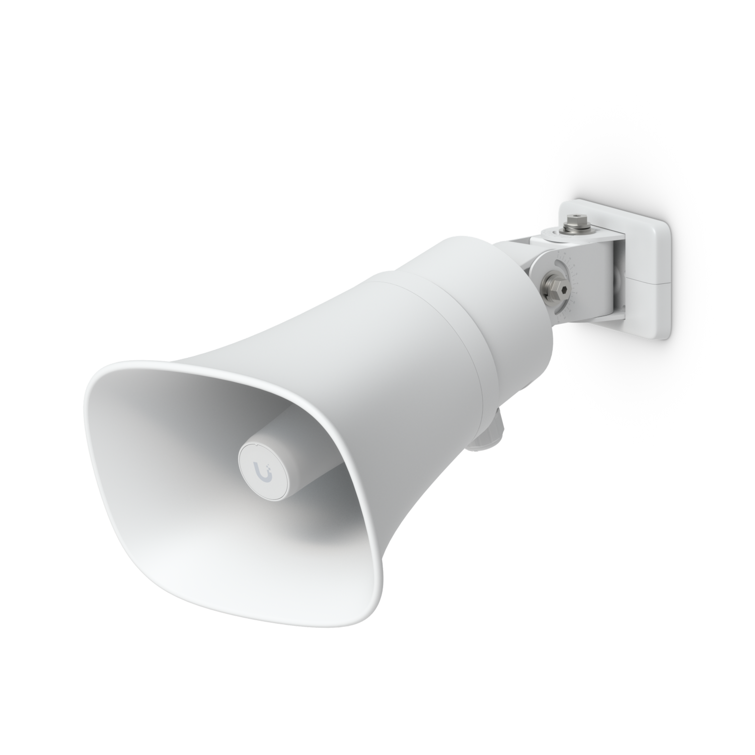 Ubiquiti UP-AI-Horn-Speaker in white with adjustable wall-mount bracket