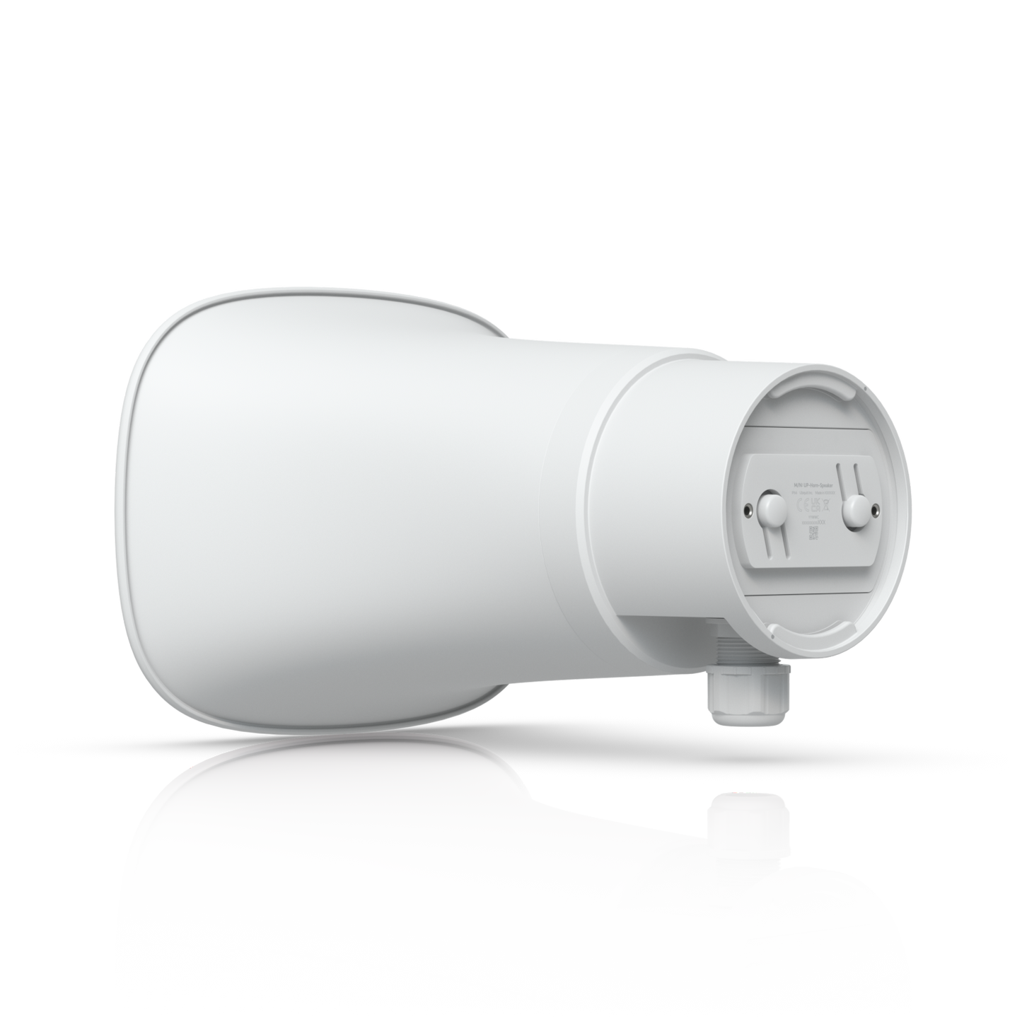 Rear view of the Ubiquiti UP-AI-Horn-Speaker showing mounting bay and cable gland