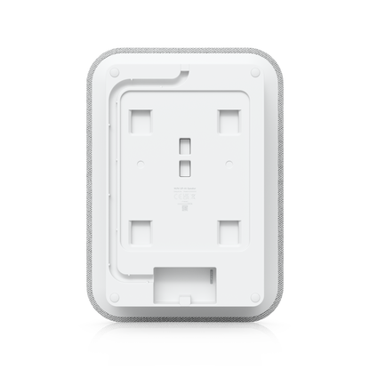 Rear view of the Ubiquiti UP-AI-Speaker showing the mounting plate, cable channel and recessed connection area