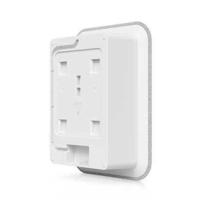 Three-quarter rear view of the UniFi AI Speaker UP-AI-Speaker with mounting slots and cable access recess