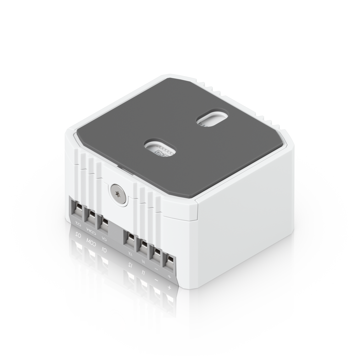 Ubiquiti UniFi Relay viewed from below with mounting plate and labelled terminal connections