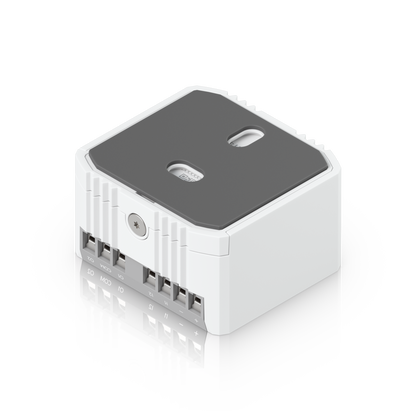Ubiquiti UniFi Relay viewed from below with mounting plate and labelled terminal connections