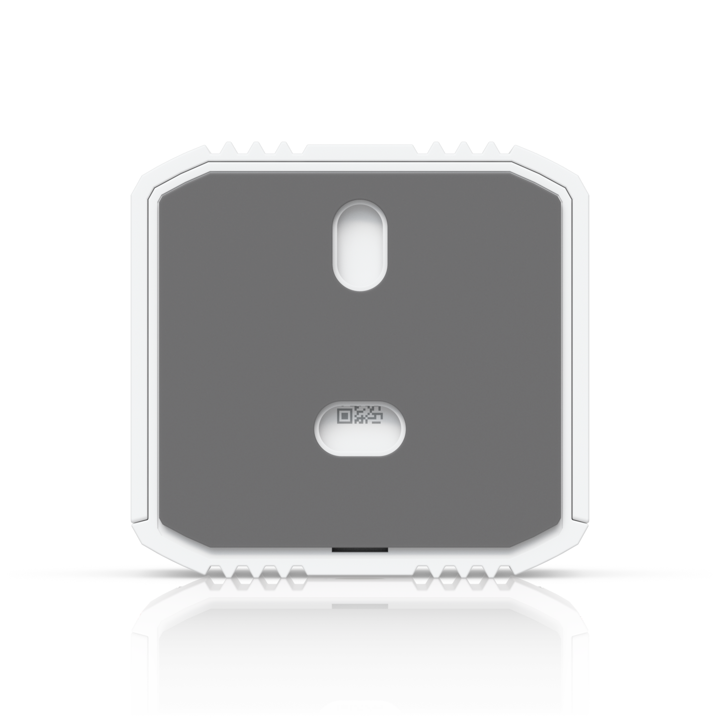 Rear view of Ubiquiti UniFi Relay USL-Relay showing the mounting surface, keyhole slot and QR code