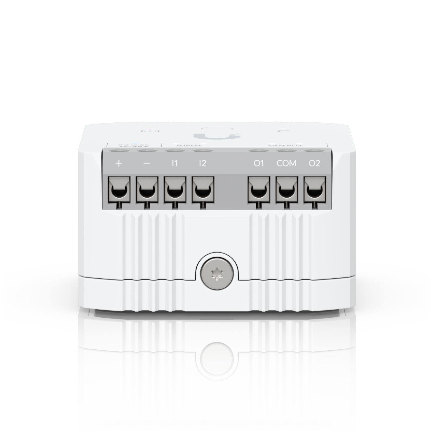 Ubiquiti UniFi Relay terminal panel with power, I1, I2, O1, COM and O2 connections