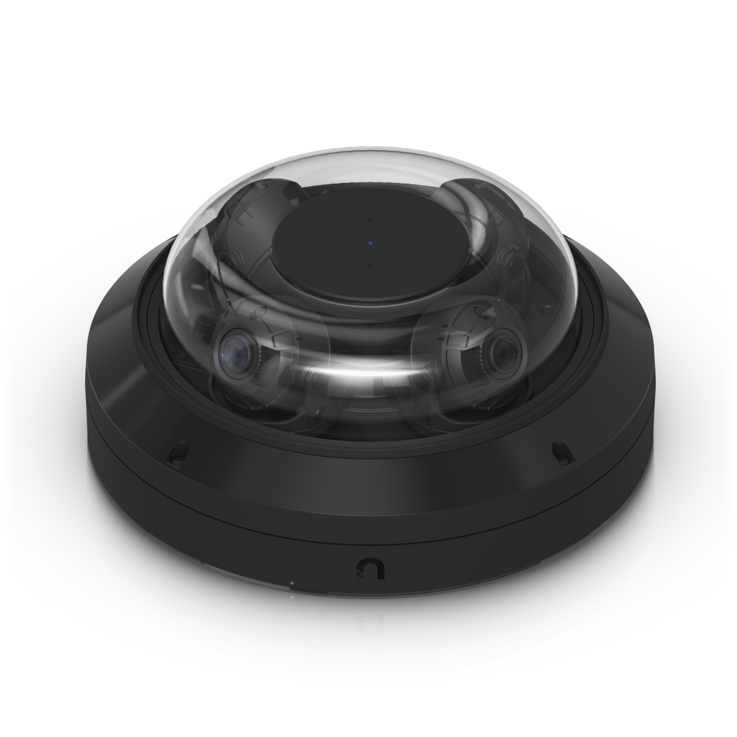 Ubiquiti UVC-AI-MS-4 UniFi AI Multi Sensor 4 Black angled front view with clear dome and four camera lenses