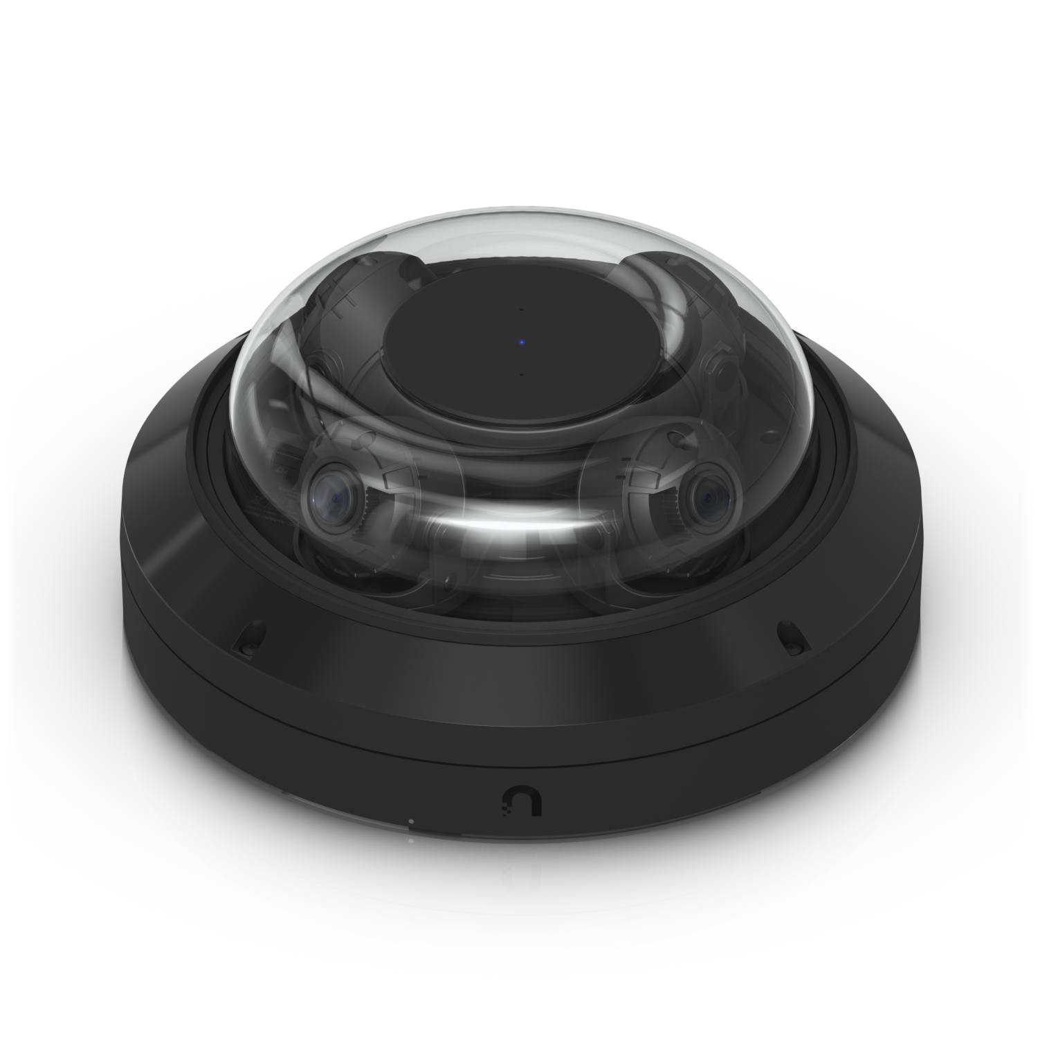 Ubiquiti UVC-AI-MS-4 UniFi AI Multi Sensor 4 Black angled front view with clear dome and four camera lenses