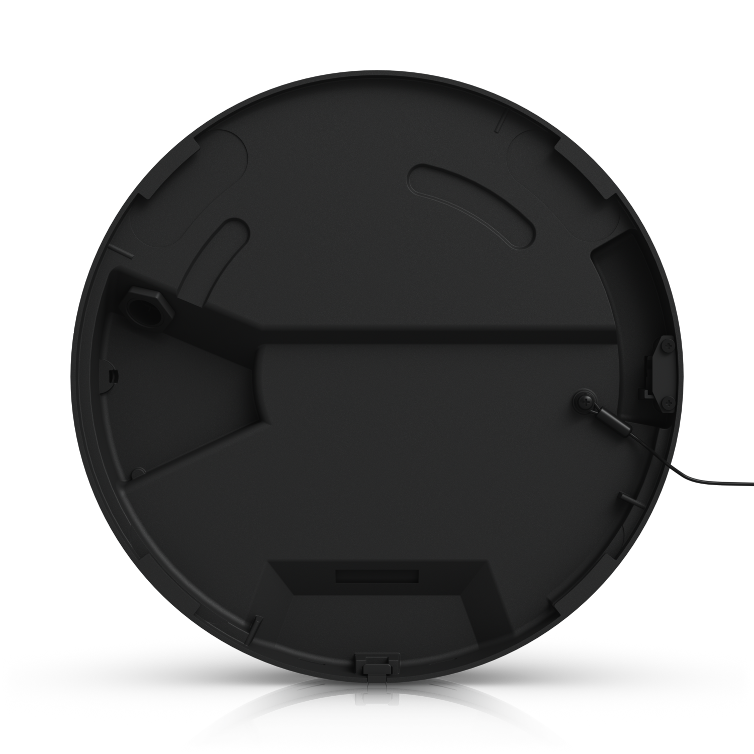 Interior view of the UniFi AI Multi Sensor 4 Black mounting base with cable routing and safety tether