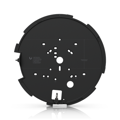 Ubiquiti UVC-AI-MS-4 Black mounting plate with labelled fixing points for ceiling and junction box installation