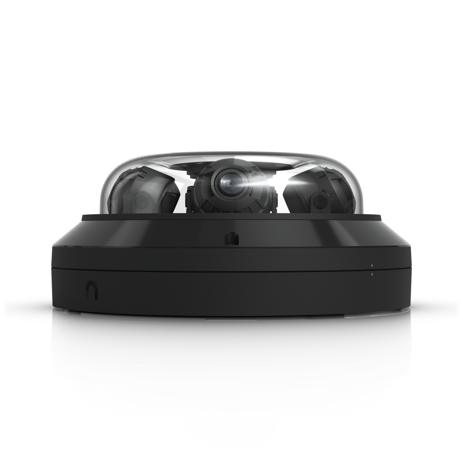 Side view of UniFi AI Multi Sensor 4 Black with central camera lens visible through the transparent dome
