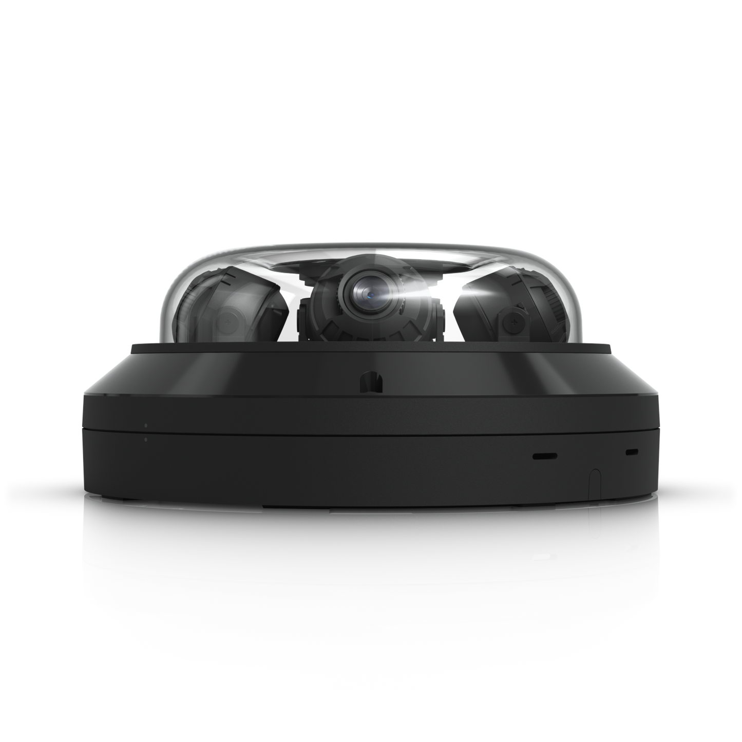 Angled side view of UVC-AI-MS-4 UniFi AI Multi Sensor 4 Black showing housing seams and ventilation slots