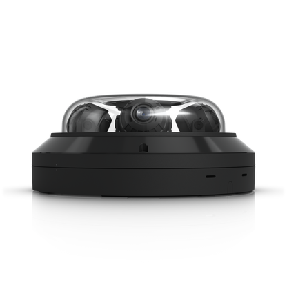 Angled side view of UVC-AI-MS-4 UniFi AI Multi Sensor 4 Black showing housing seams and ventilation slots