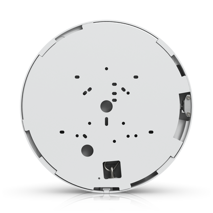 Rear view of the UniFi AI Multi Sensor 4 white mounting plate with screw slots and safety tether