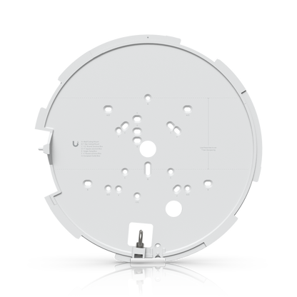 UniFi AI Multi Sensor 4 white mounting plate with labelled holes for ceiling and junction box installation