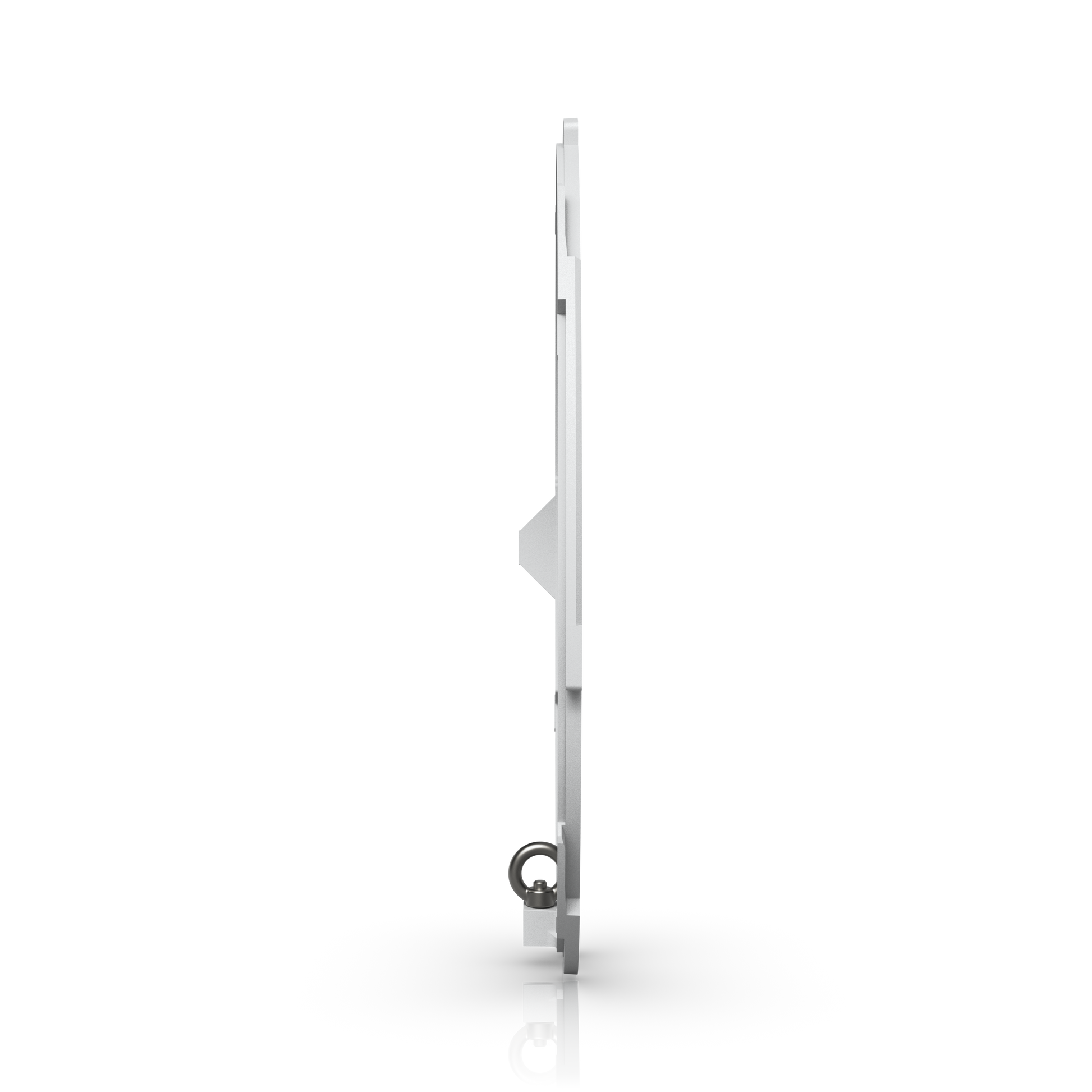 Side profile of the Ubiquiti UVC-AI-MS-4 mounting plate showing its slim design and safety tether loop