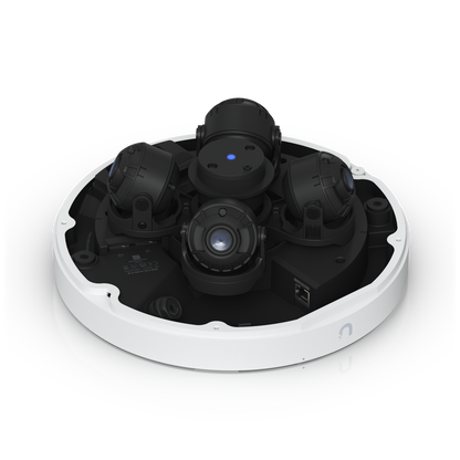 Angled internal view of the UniFi AI Multi Sensor 4 White showing four lenses and Ethernet port