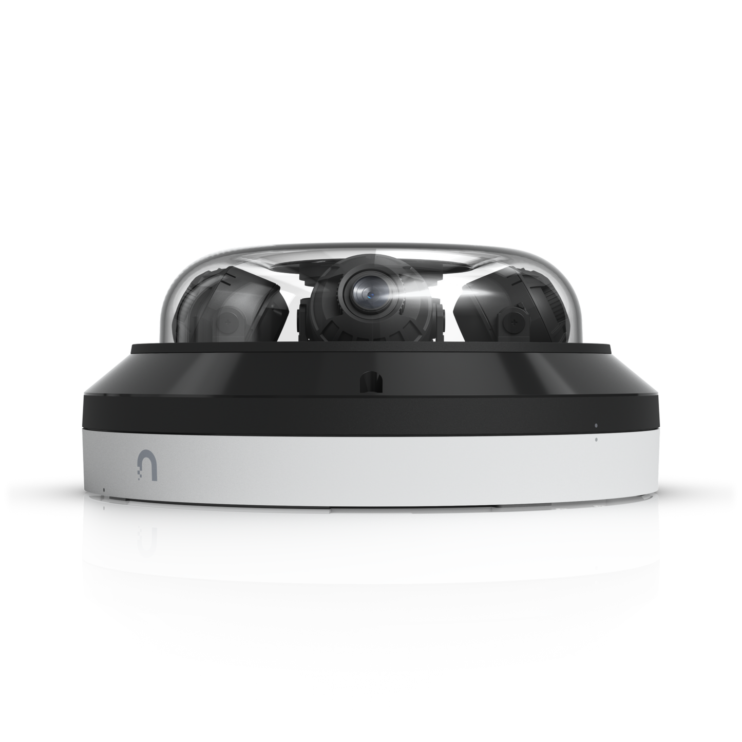Side view of the UniFi AI Multi Sensor 4 White with central camera lens visible beneath the clear dome