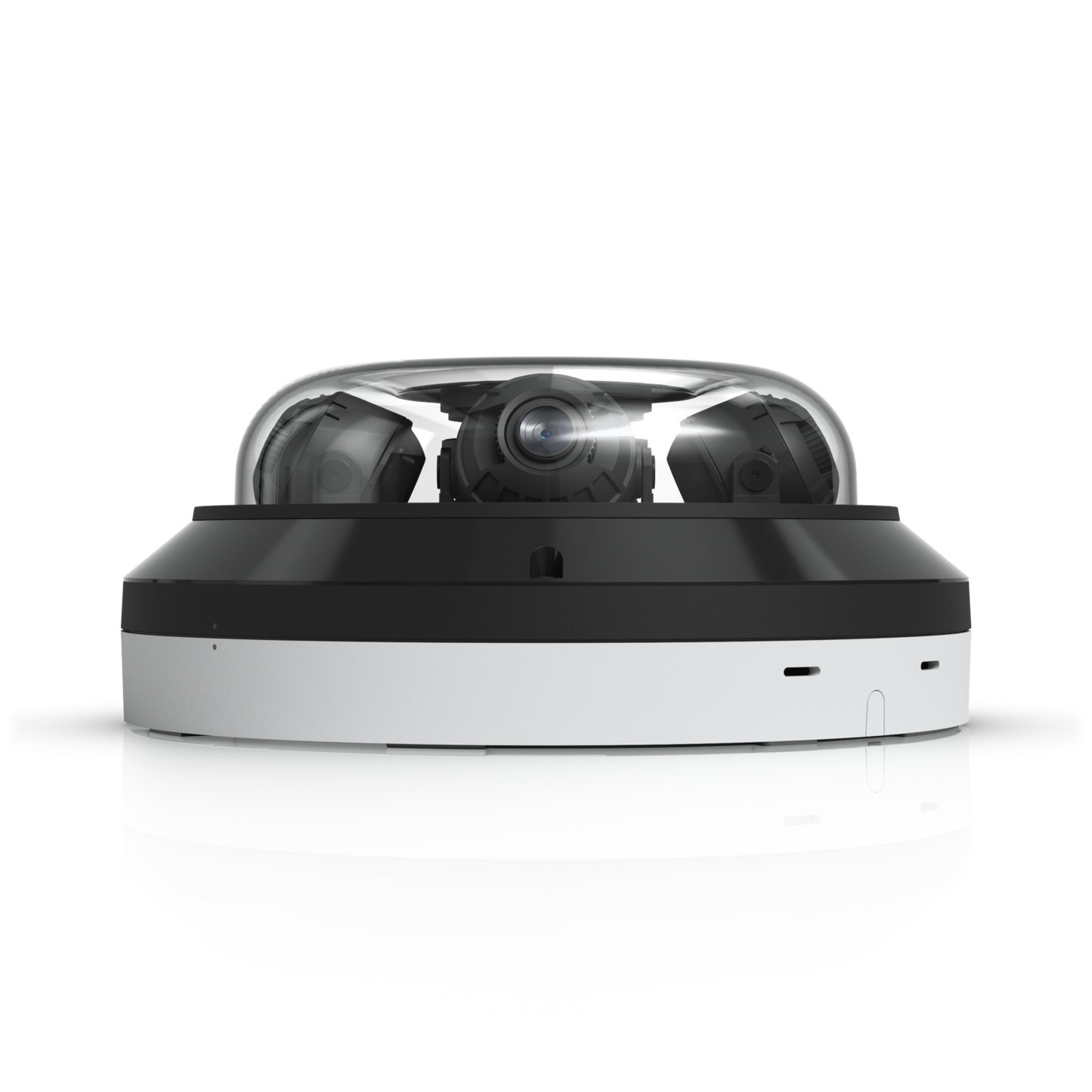 Side profile of the UniFi AI Multi Sensor 4 White showing the transparent dome and housing access details