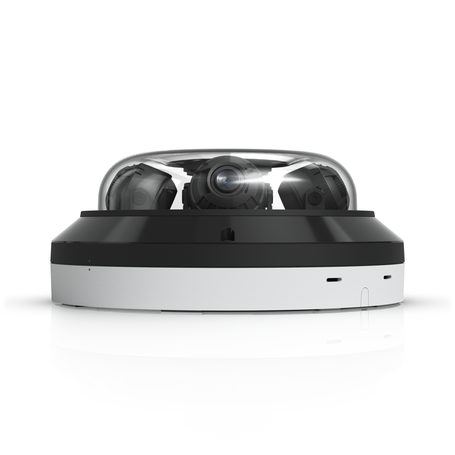 Side profile of the UniFi AI Multi Sensor 4 White showing the transparent dome and housing access details