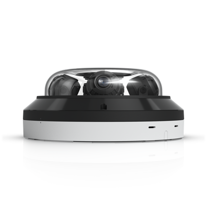 Side profile of the UniFi AI Multi Sensor 4 White showing the transparent dome and housing access details