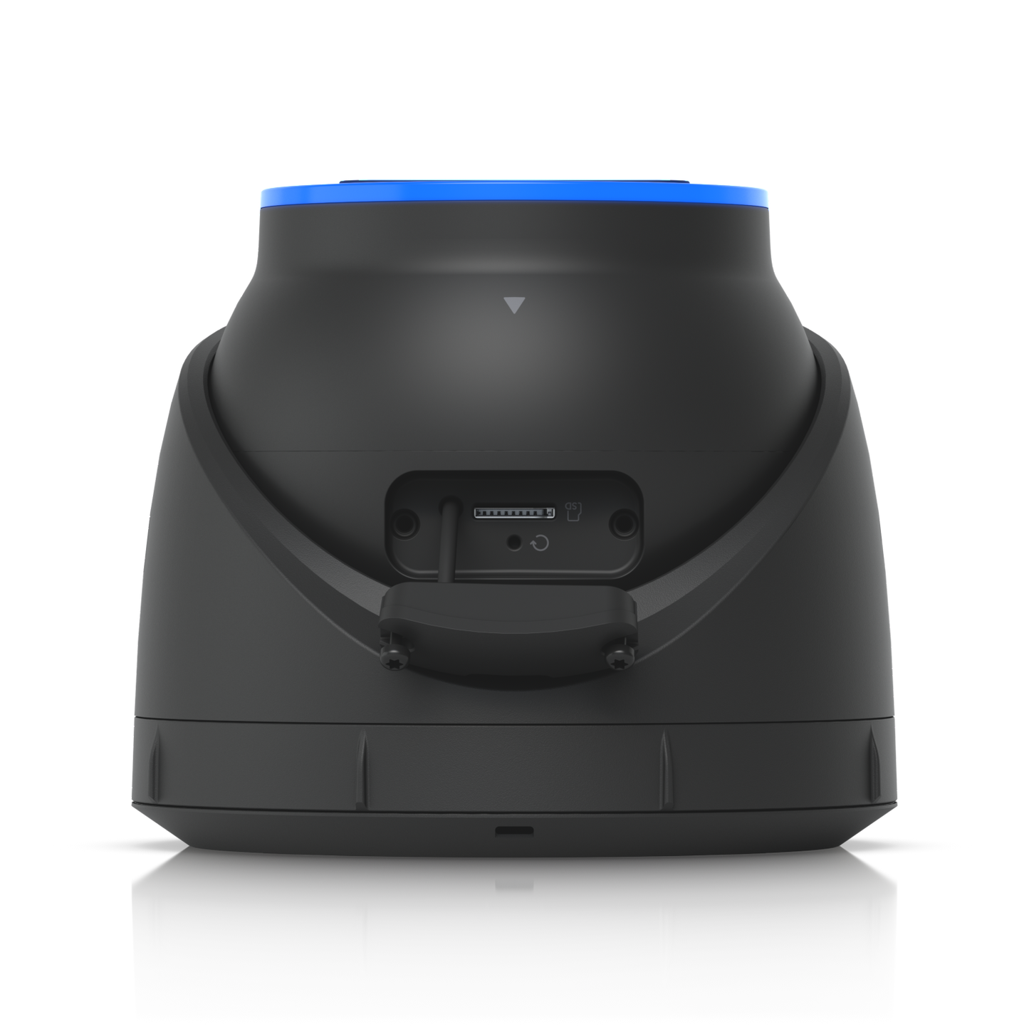 Top profile view of the Ubiquiti UniFi UVC-AI-Turret Camera in Black with Connection Flap Opened