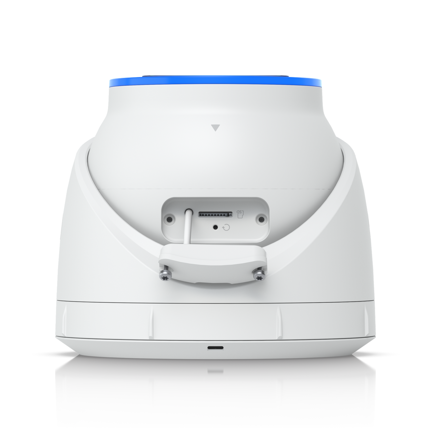 Top profile view of the Ubiquiti UniFi UVC-AI-Turret Camera in White with Connection Flap Opened