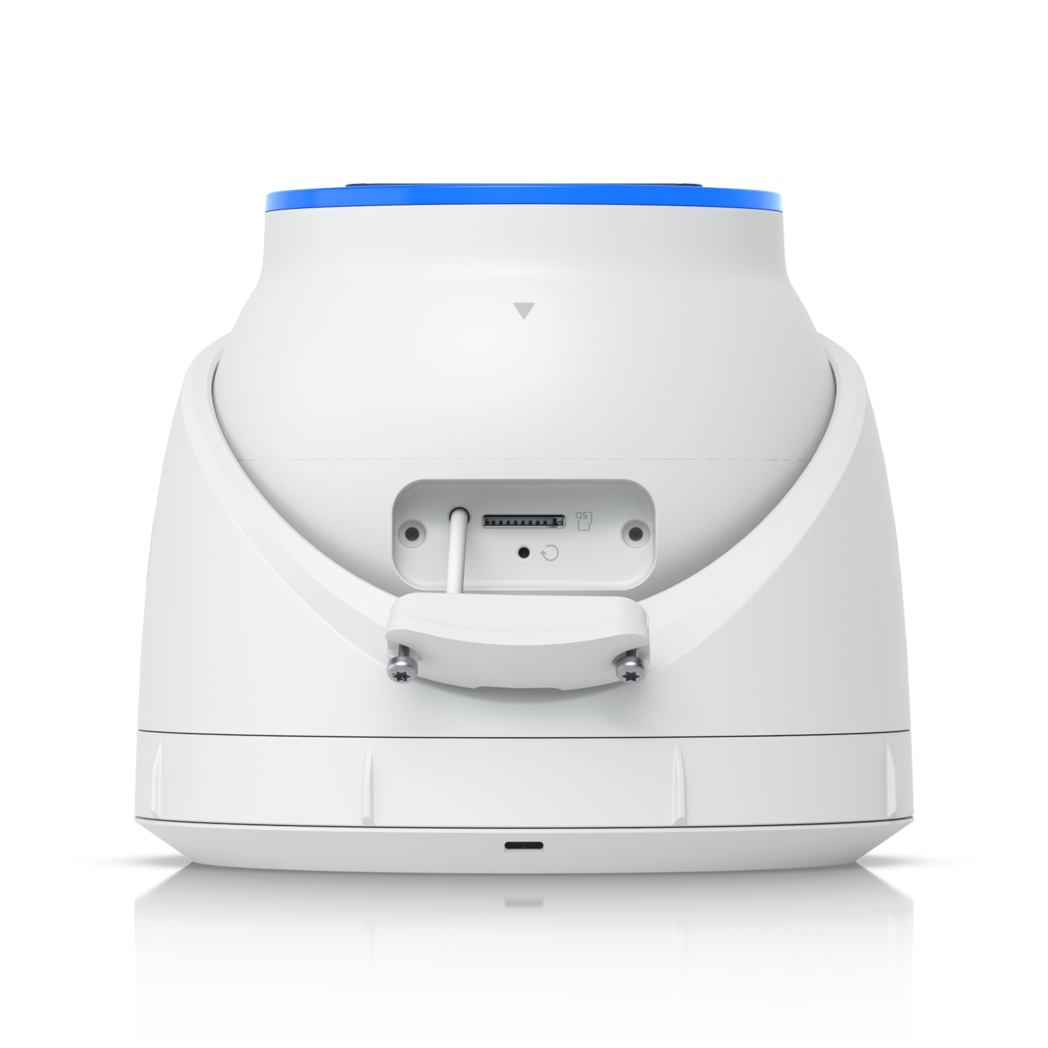 Top profile view of the Ubiquiti UniFi UVC-AI-Turret Camera in White with Connection Flap Opened