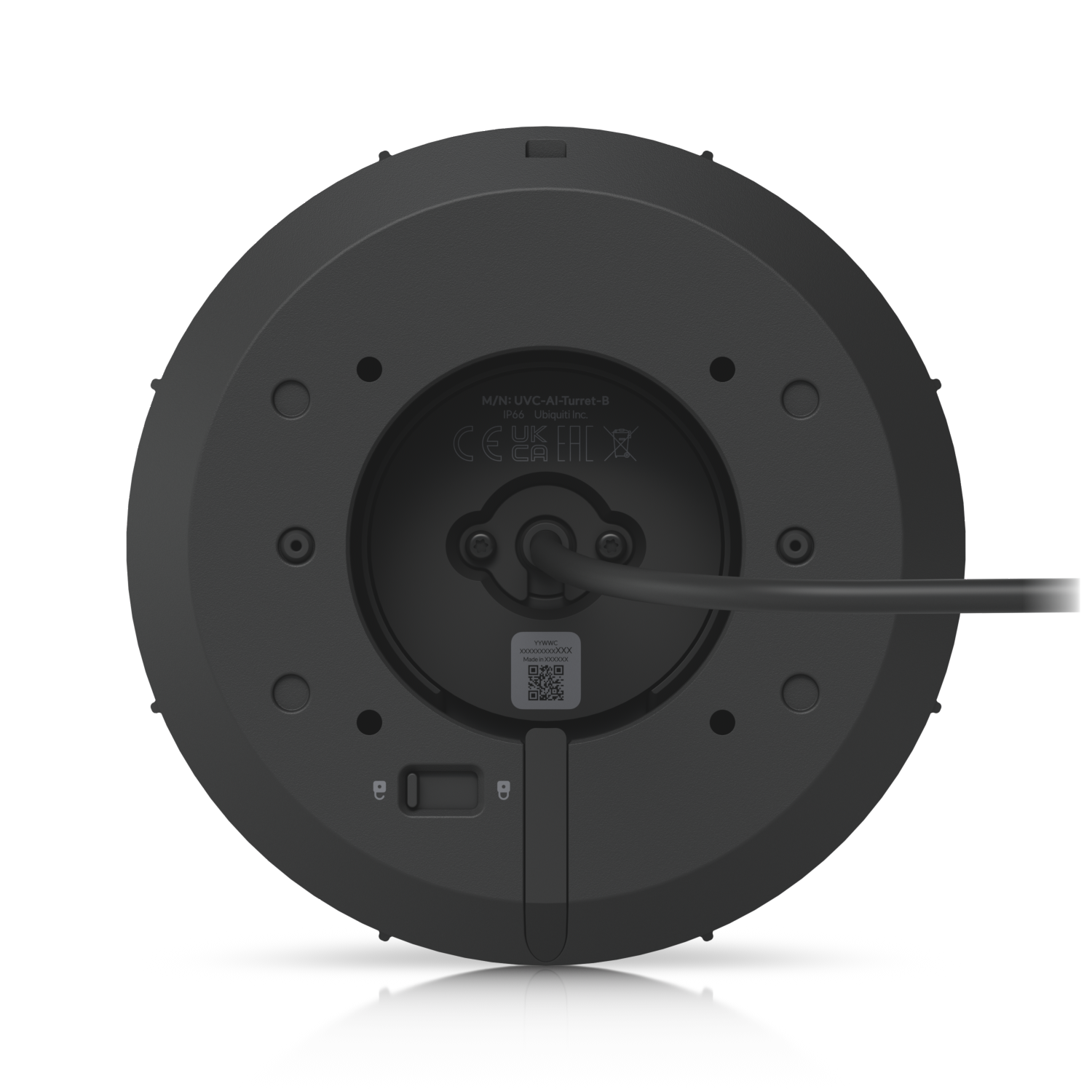 Bottom view of the Ubiquiti UniFi UVC-AI-Turret Camera in Black