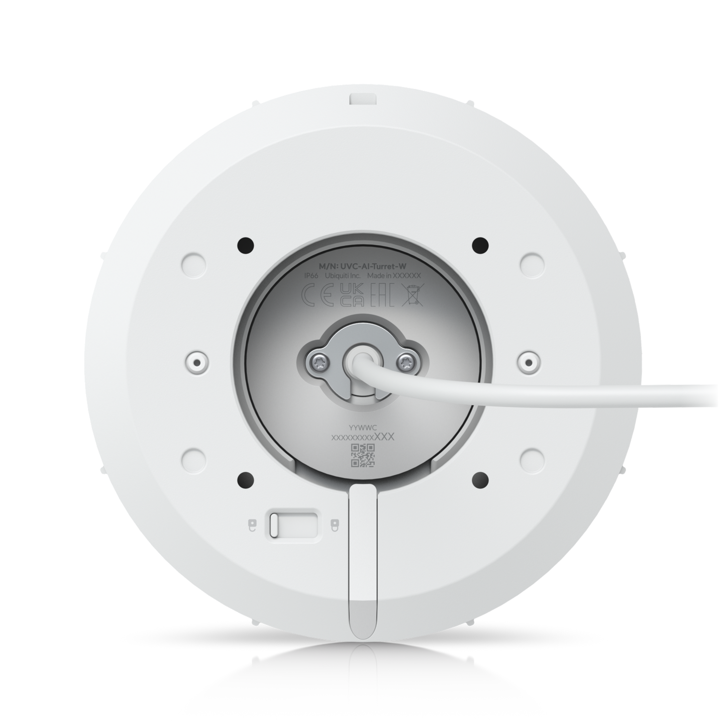 Bottom view of the Ubiquiti UniFi UVC-AI-Turret Camera in White