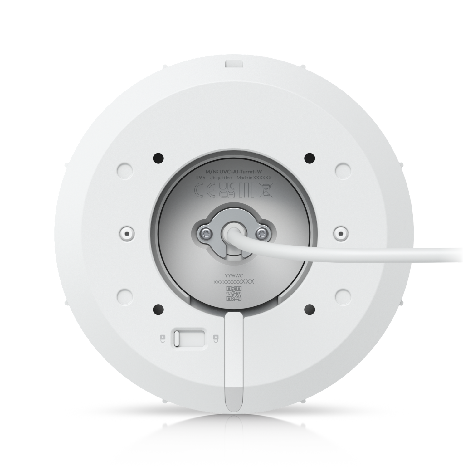 Bottom view of the Ubiquiti UniFi UVC-AI-Turret Camera in White