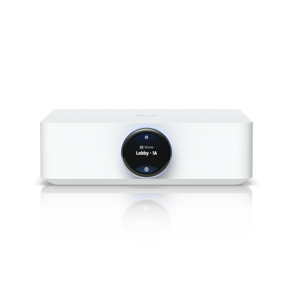 Angled front view of the Ubiquiti UPL-Amp UniFi PowerAmp in White