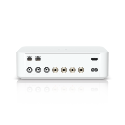 Angled rear view of the Ubiquiti UPL-Amp UniFi PowerAmp in White