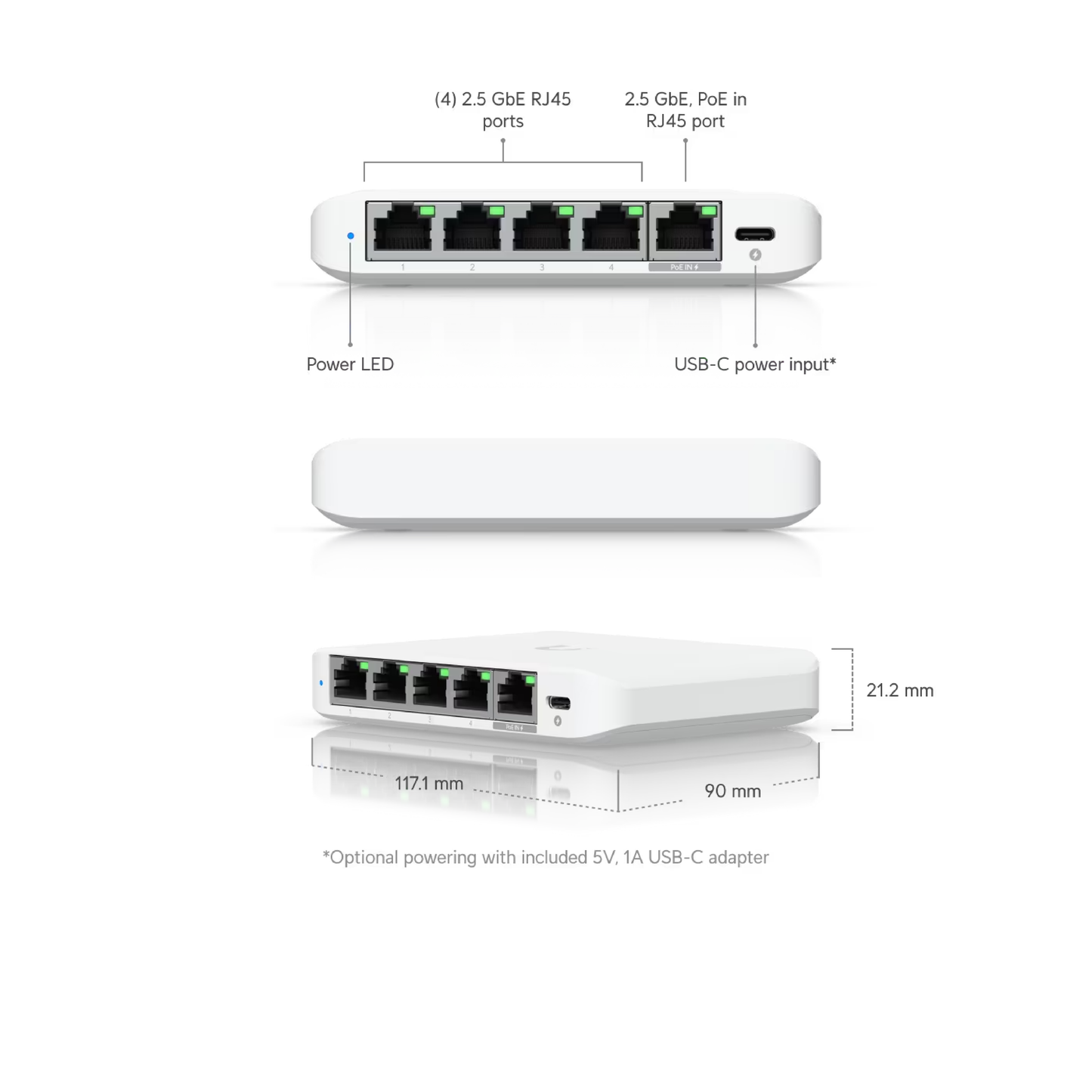 Build features of the Ubiquiti USW-Flex-2.5G-5 UniFi Flex Mini 2.5G