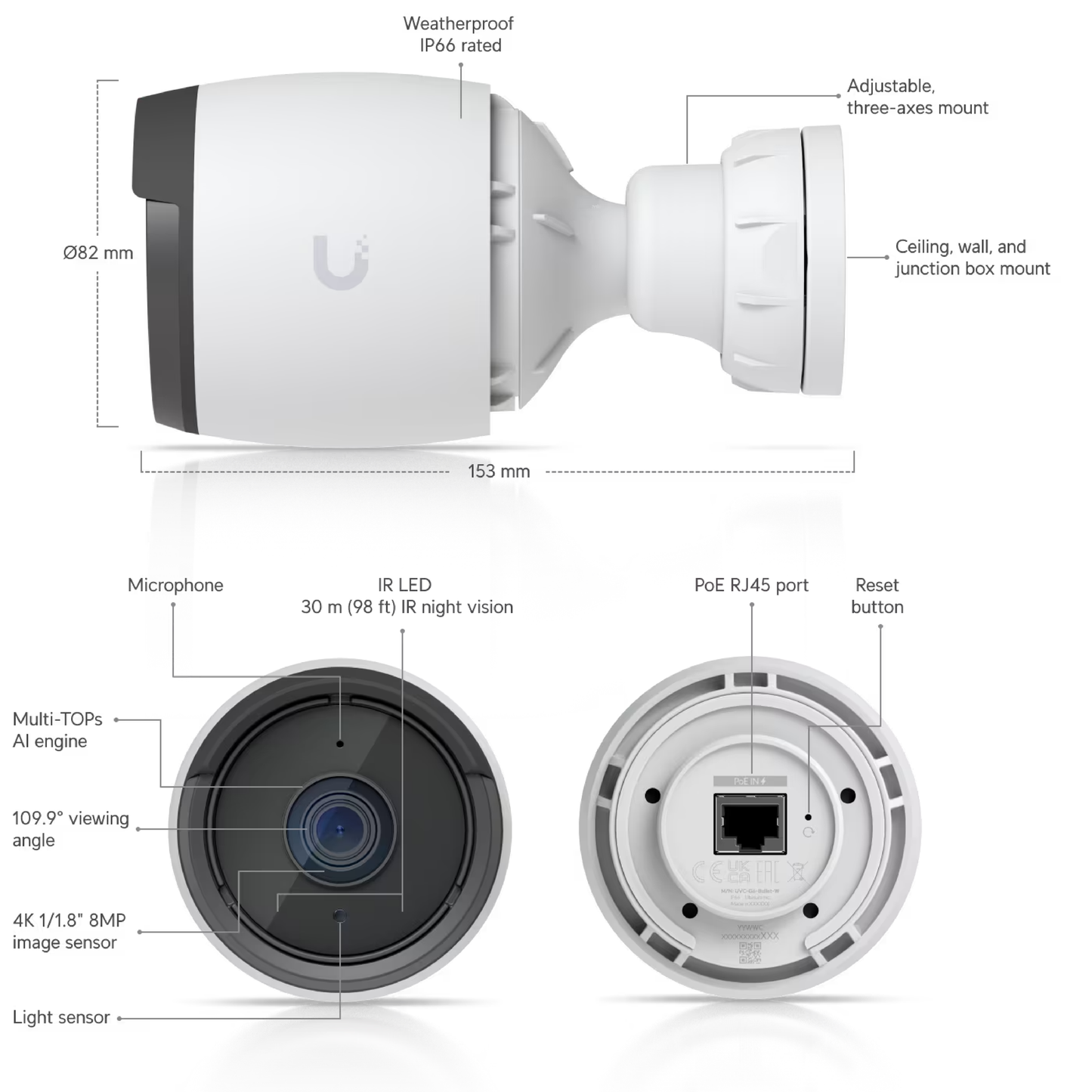 Ubiquiti UVC-G6-Bullet-W UniFi G6 Bullet 4K PoE Camera